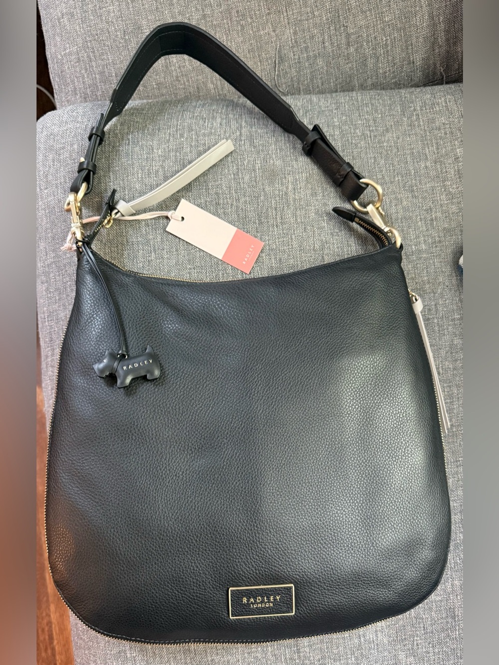 NWT Radley London Pudding Lane Large Shoulder Hobo Bag Black Leather Zip Around